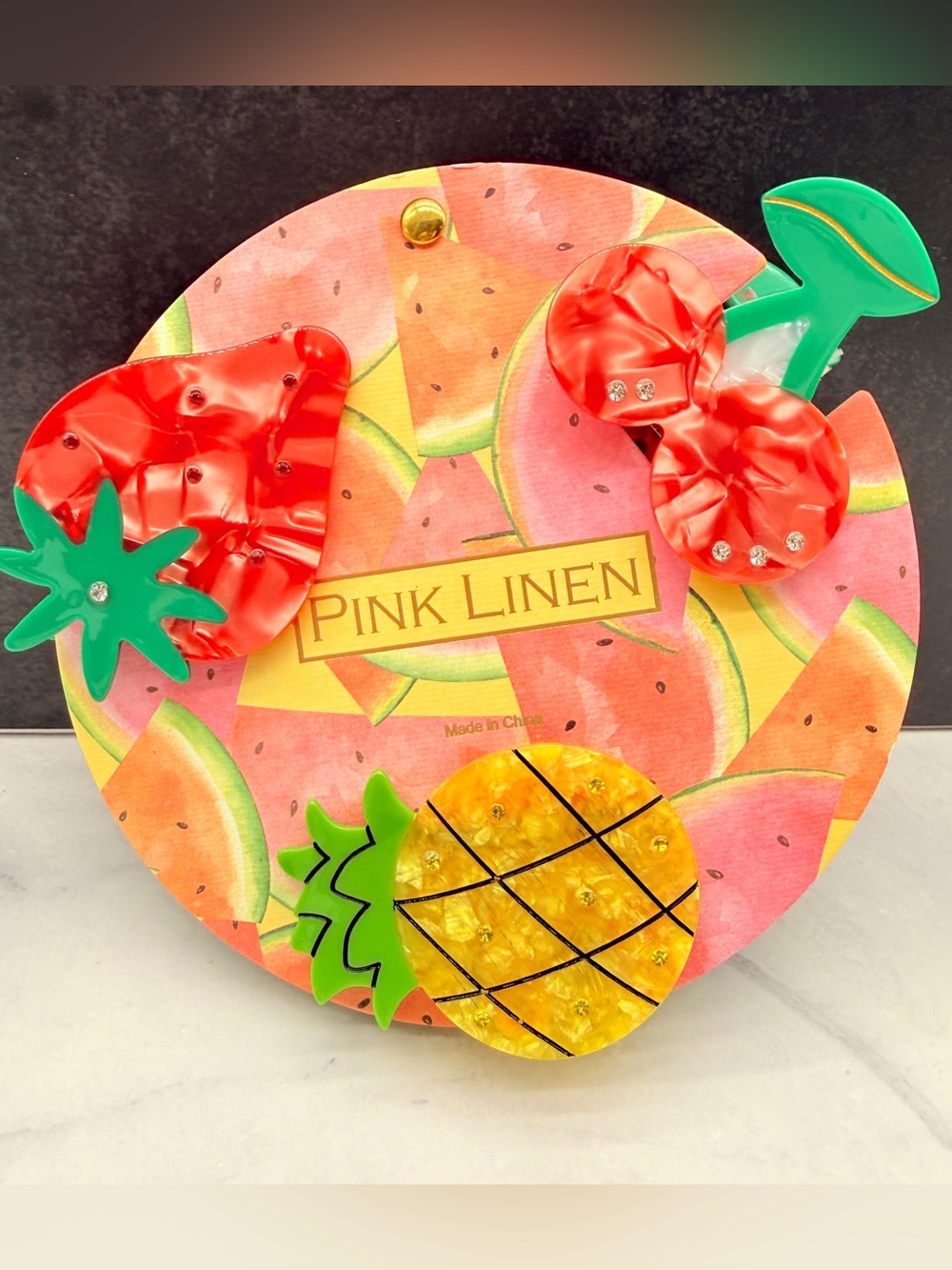🚨3 for $15🚨Pink Linen Fruit Hair Clips Set